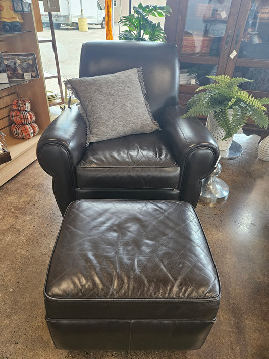 Brown Leather Chair with Ottoman