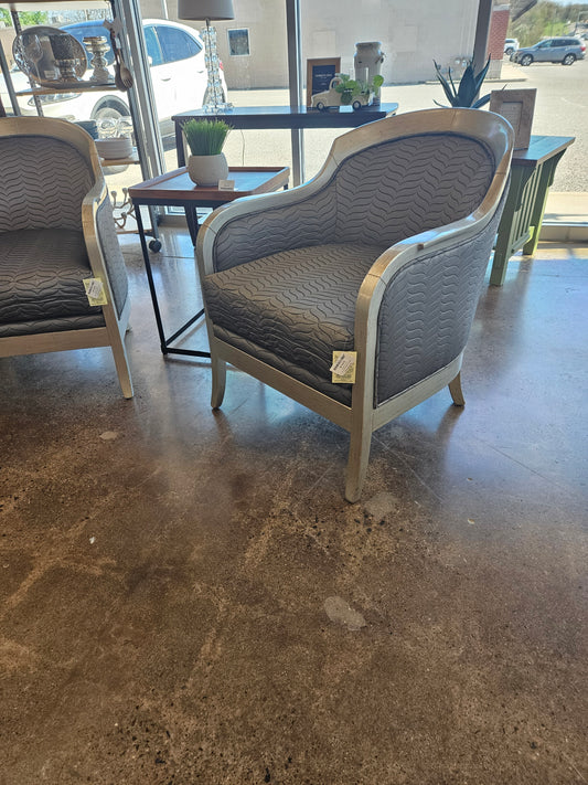 Taupe upholstered barrel chair