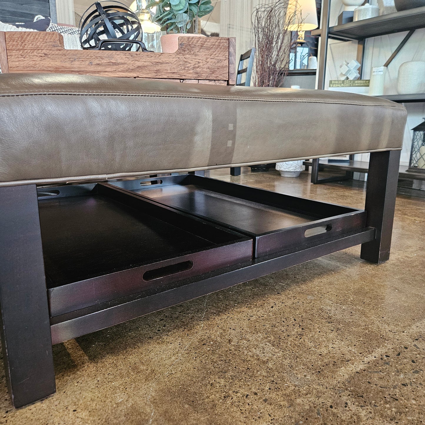Arhaus Kent Leather Ottoman with storage