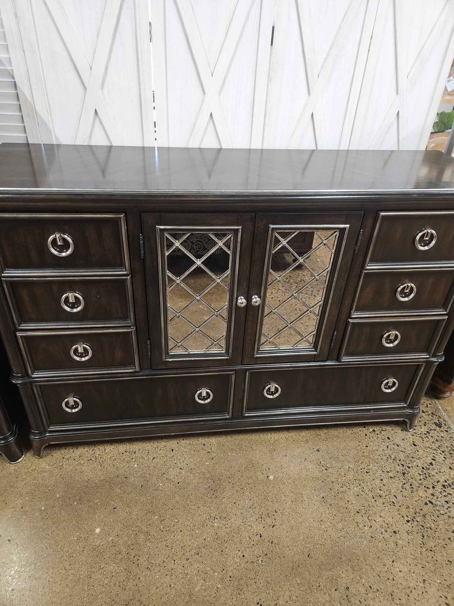 Dark dresser with mirrors and silver tipping (Setof2)