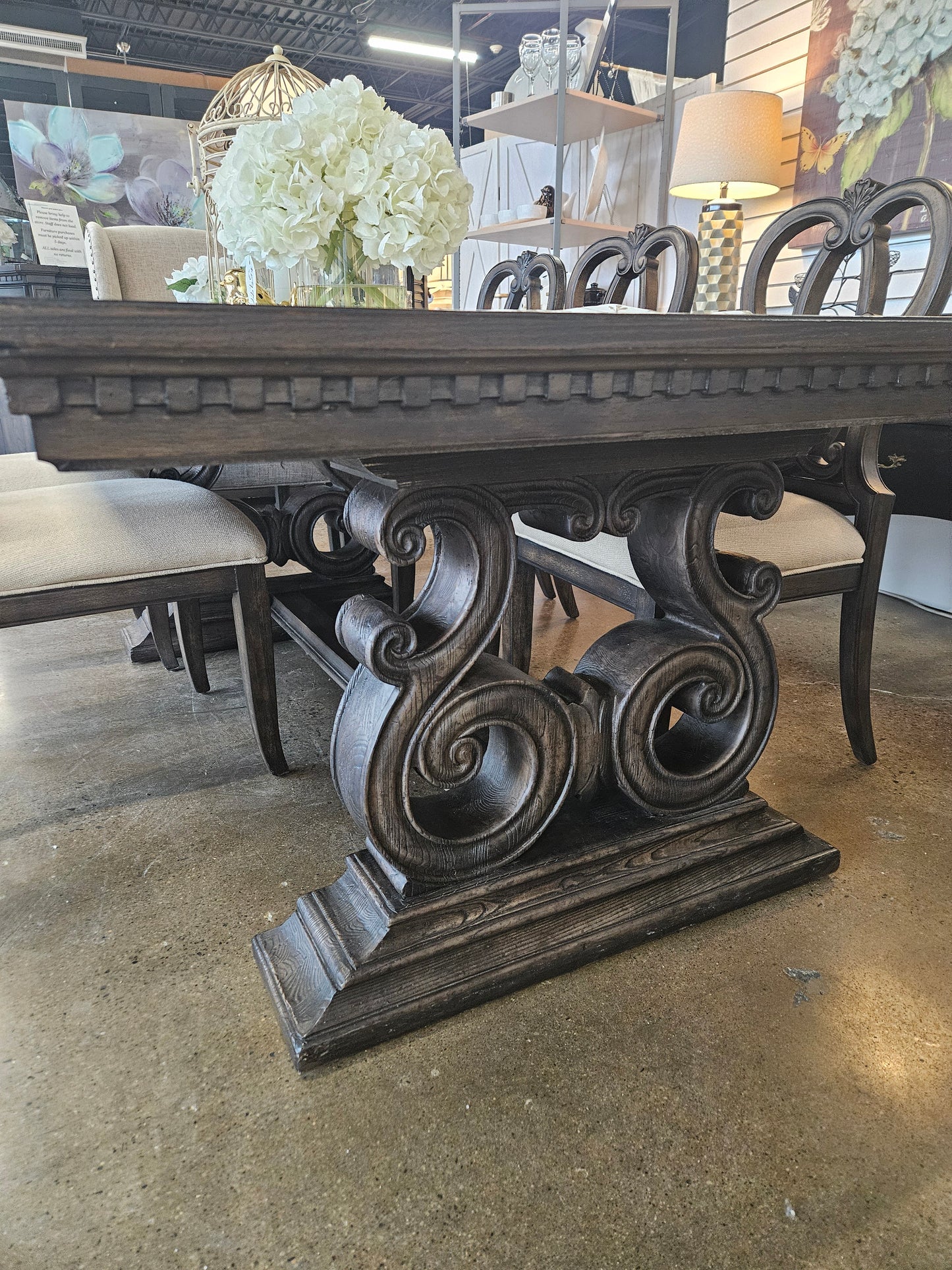 Hooker dining set with 8 chairs, 2 leaves, and sideboard/buffet