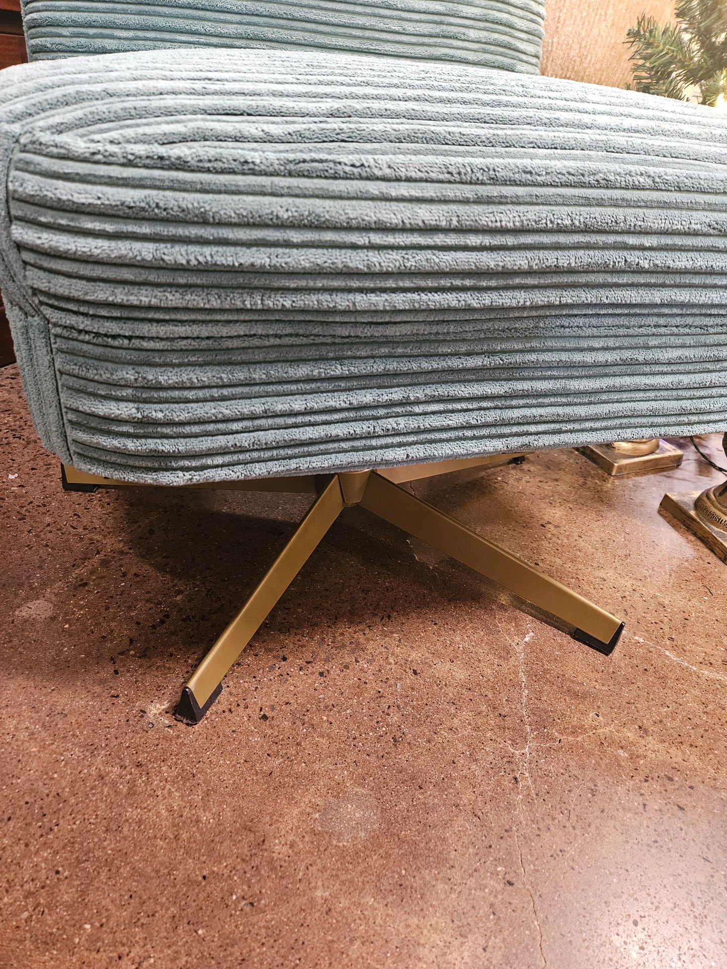 Chair Green Chenille with Gold Swivel Base