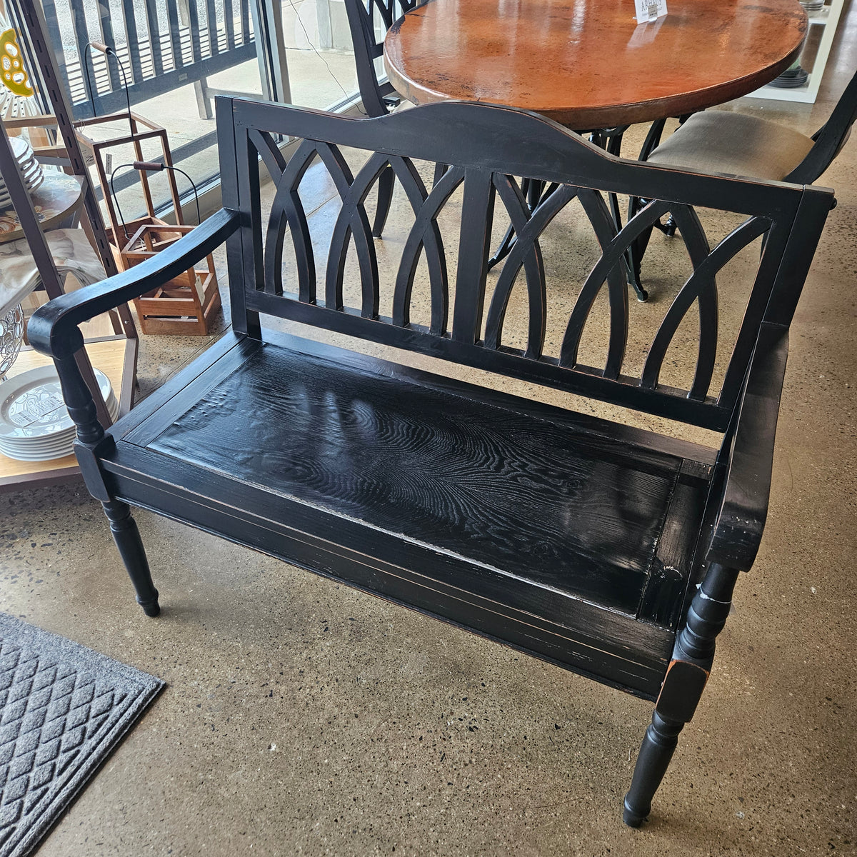 Black distressed porch bench