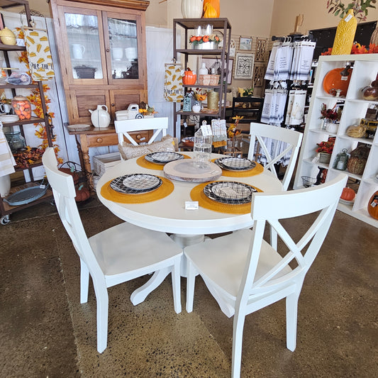 White dining set with pedestal table/4 chairs