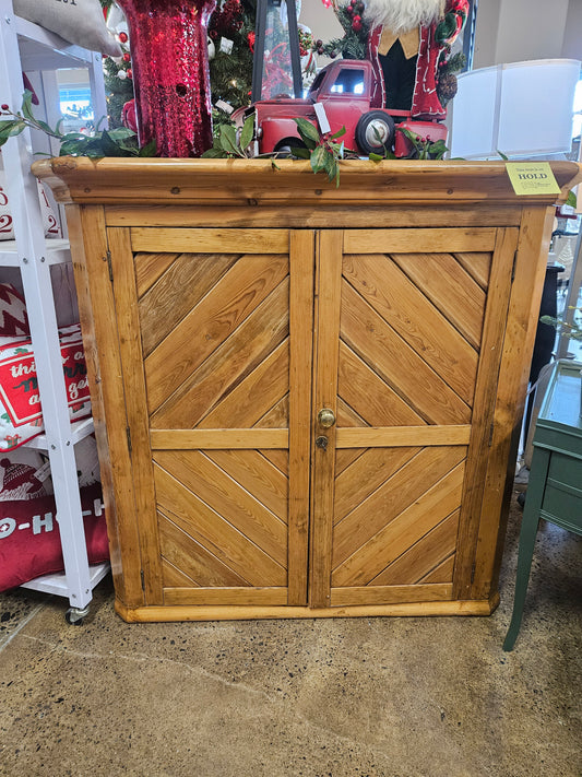 Vintage Corner Cabinet with Lock with Braces