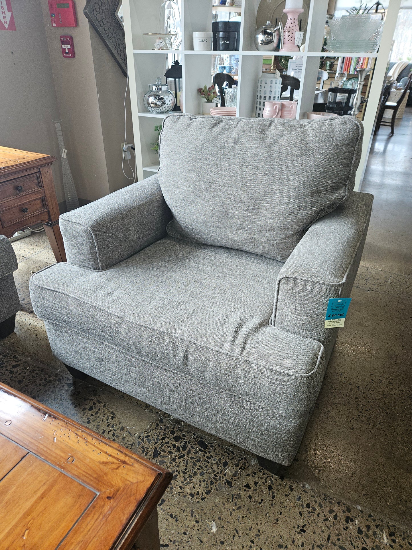 Gray tweed matching sofa and chair