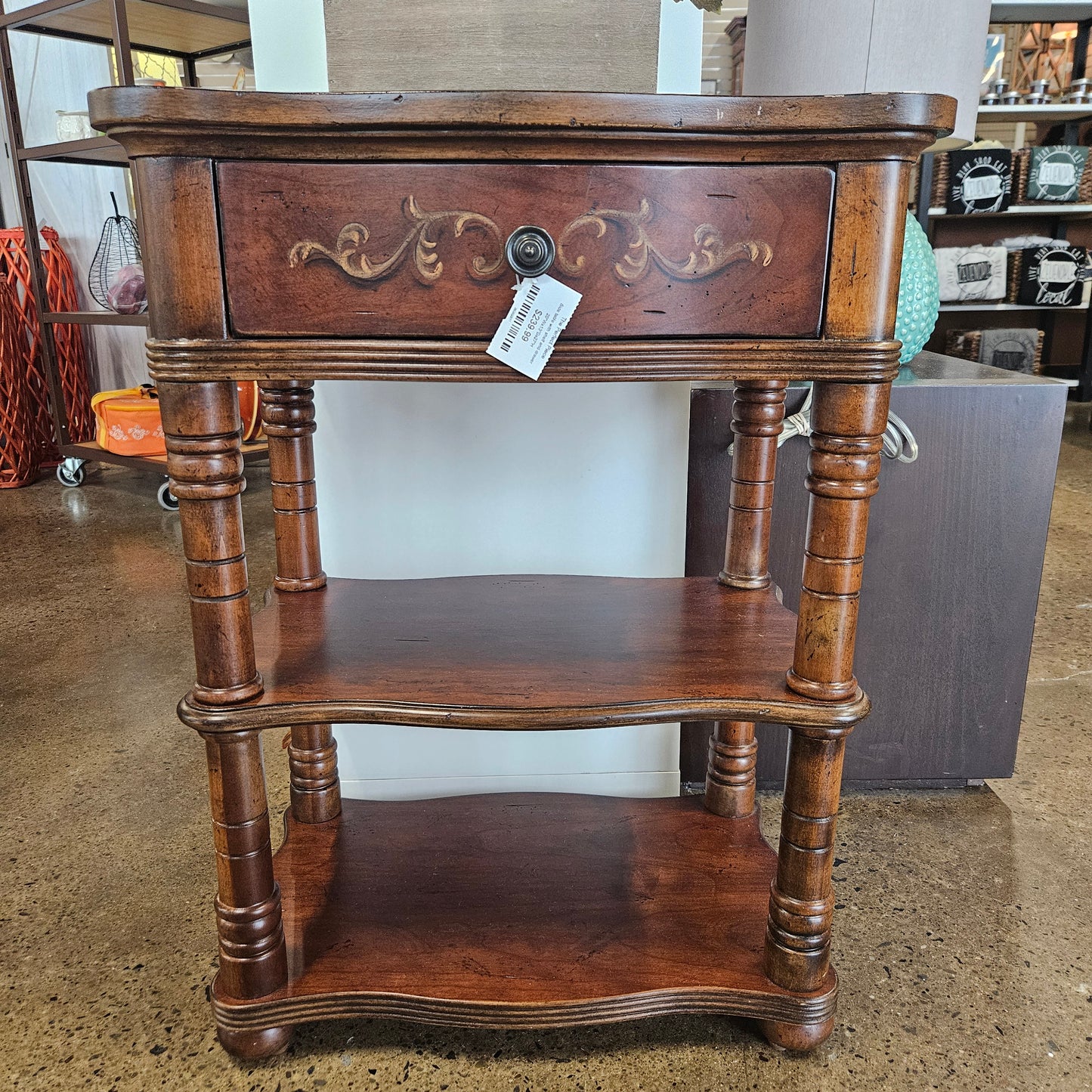 Side table with shelf and drawer
