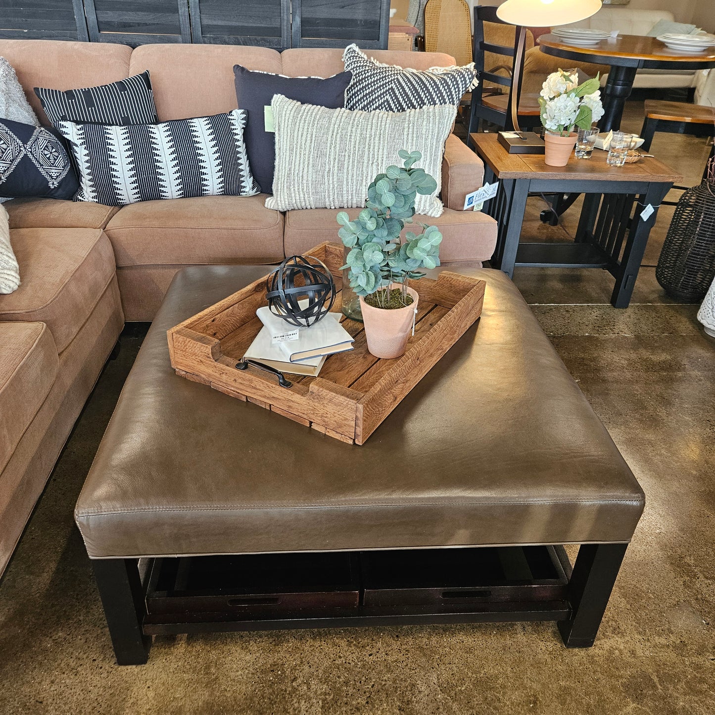 Arhaus Kent Leather Ottoman with storage