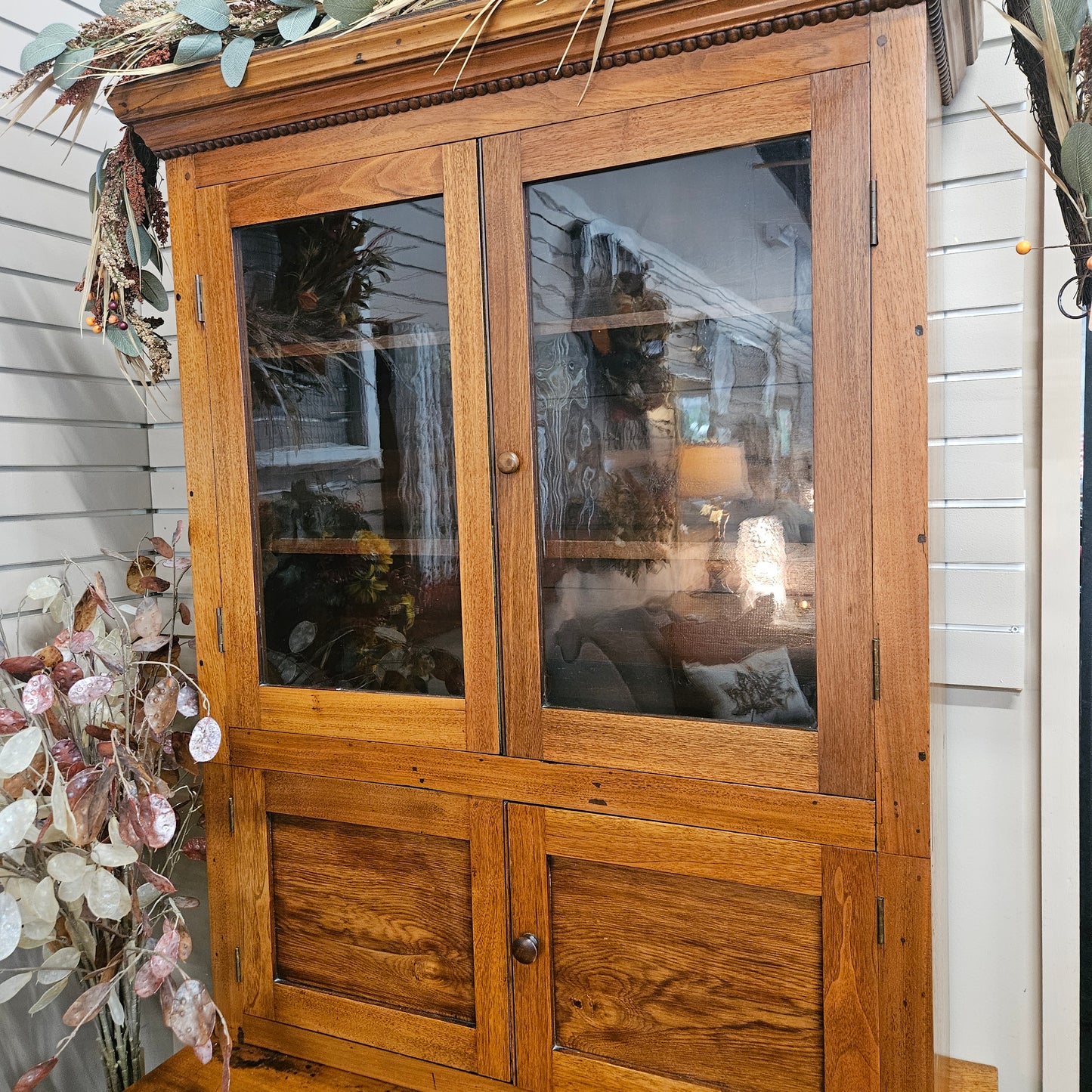 Wooden plantation desk and hutch