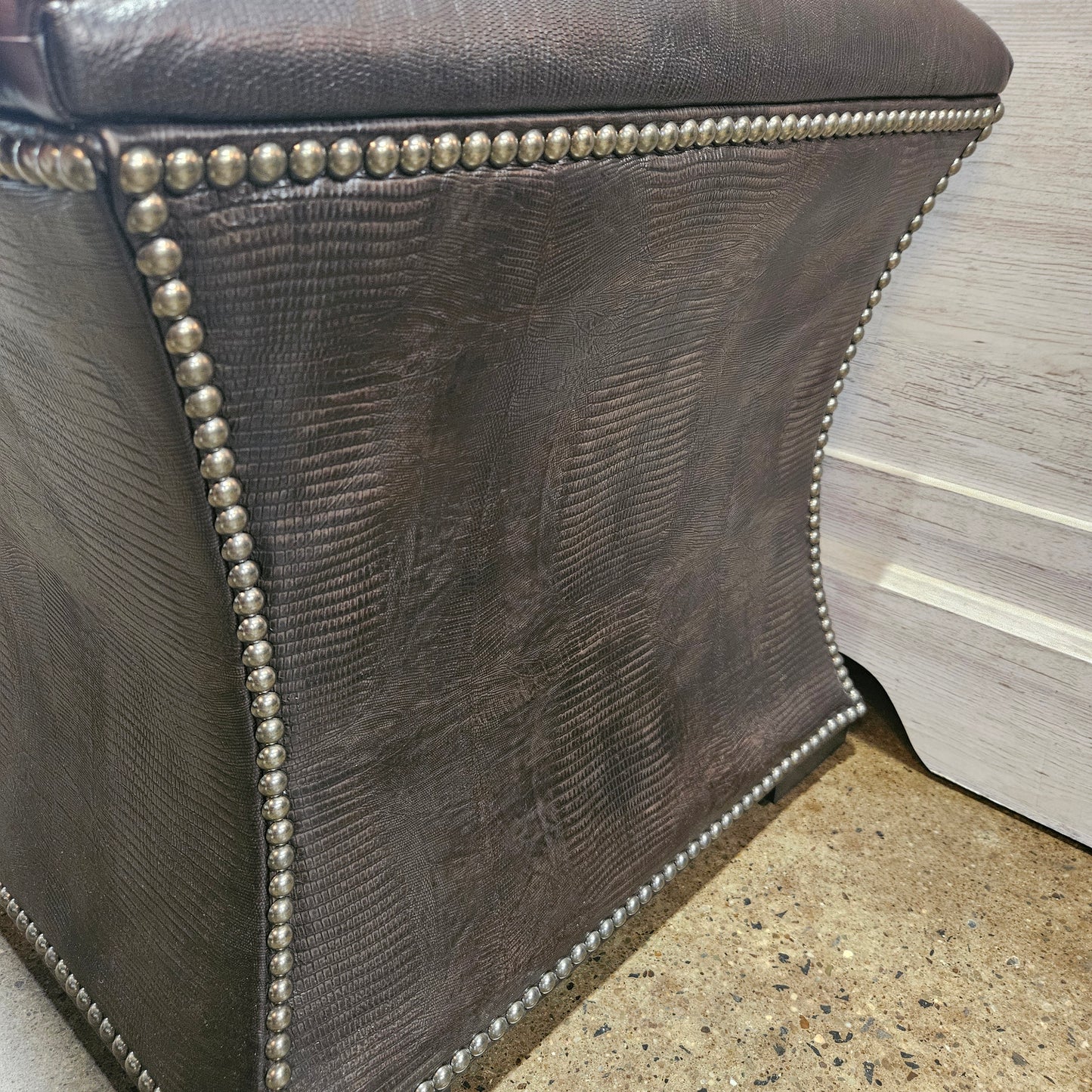Bernhardt brown patterned ottoman  with silver nail head trim