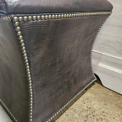 Bernhardt brown patterned ottoman  with silver nail head trim