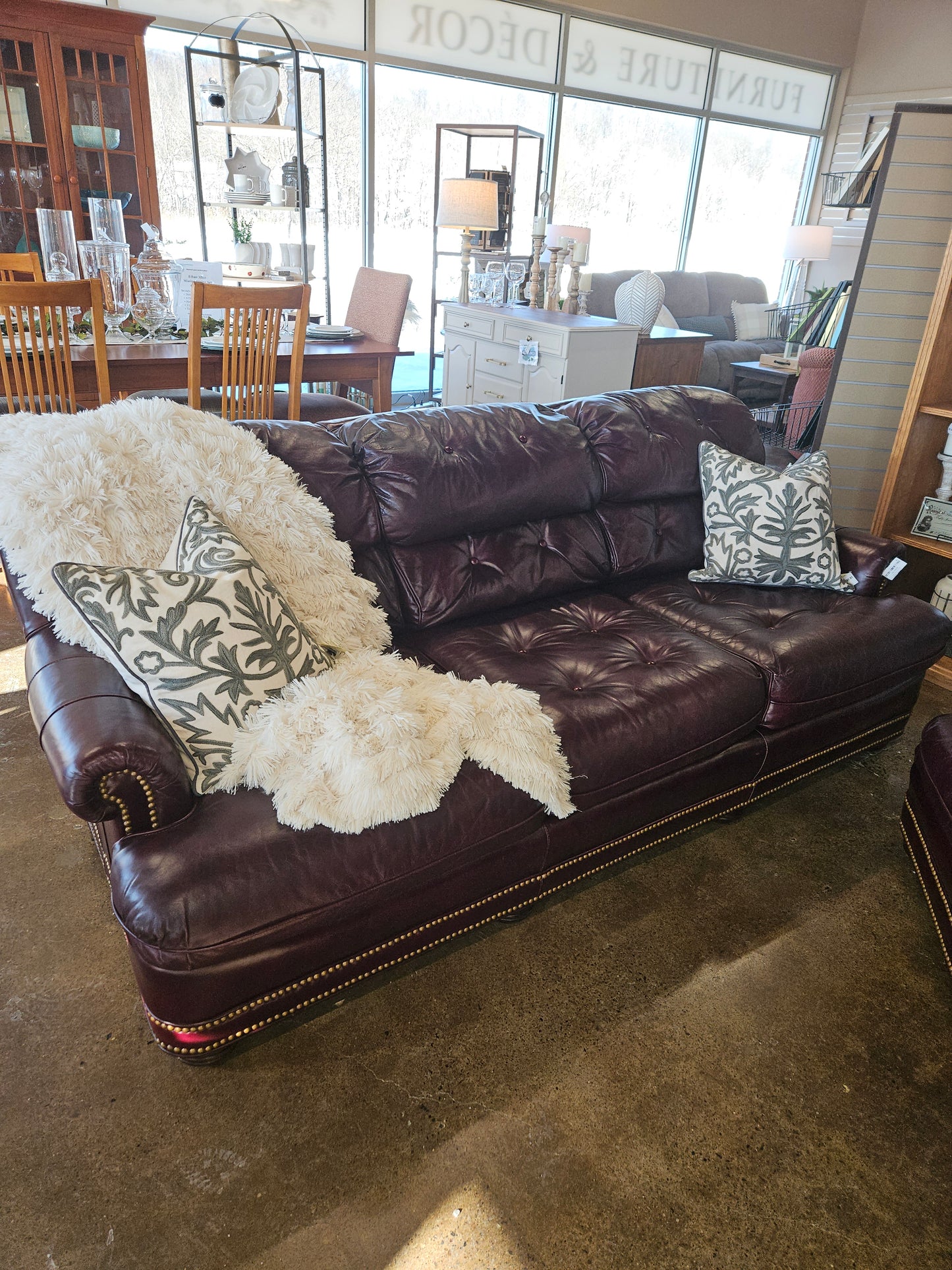 Burgundy leather sofa
