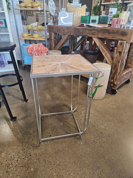 Metal and Wood Tall Side Table