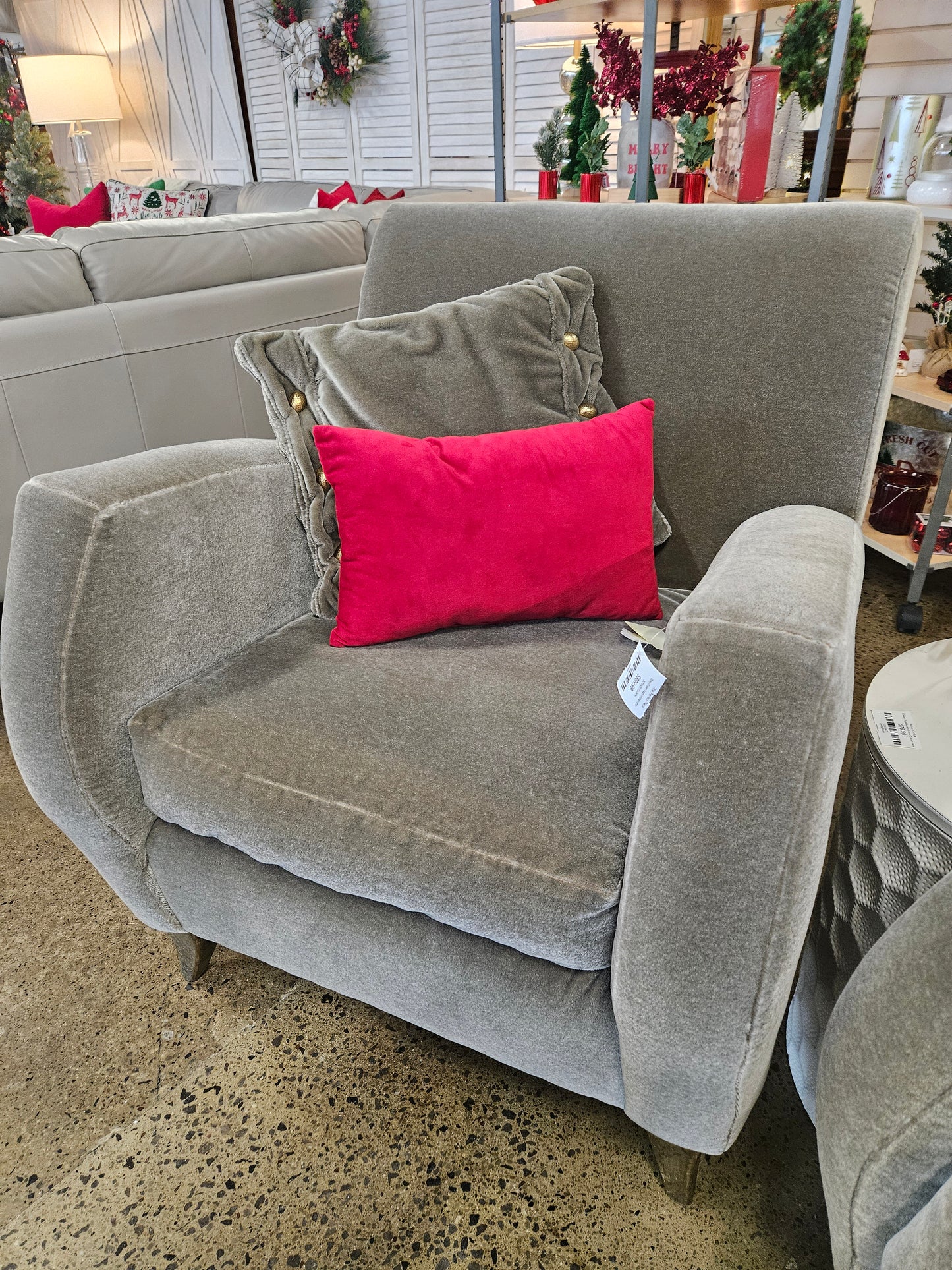 Gray/Green fuzzy mohair chair