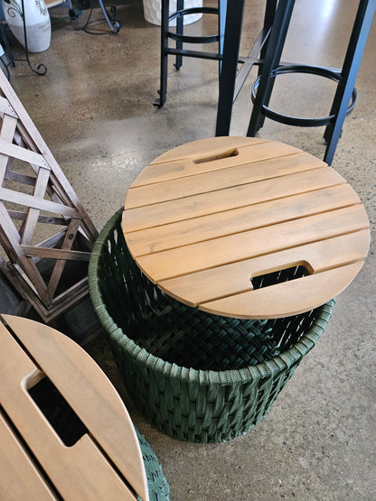 Green woven drum indoor/outdoor table