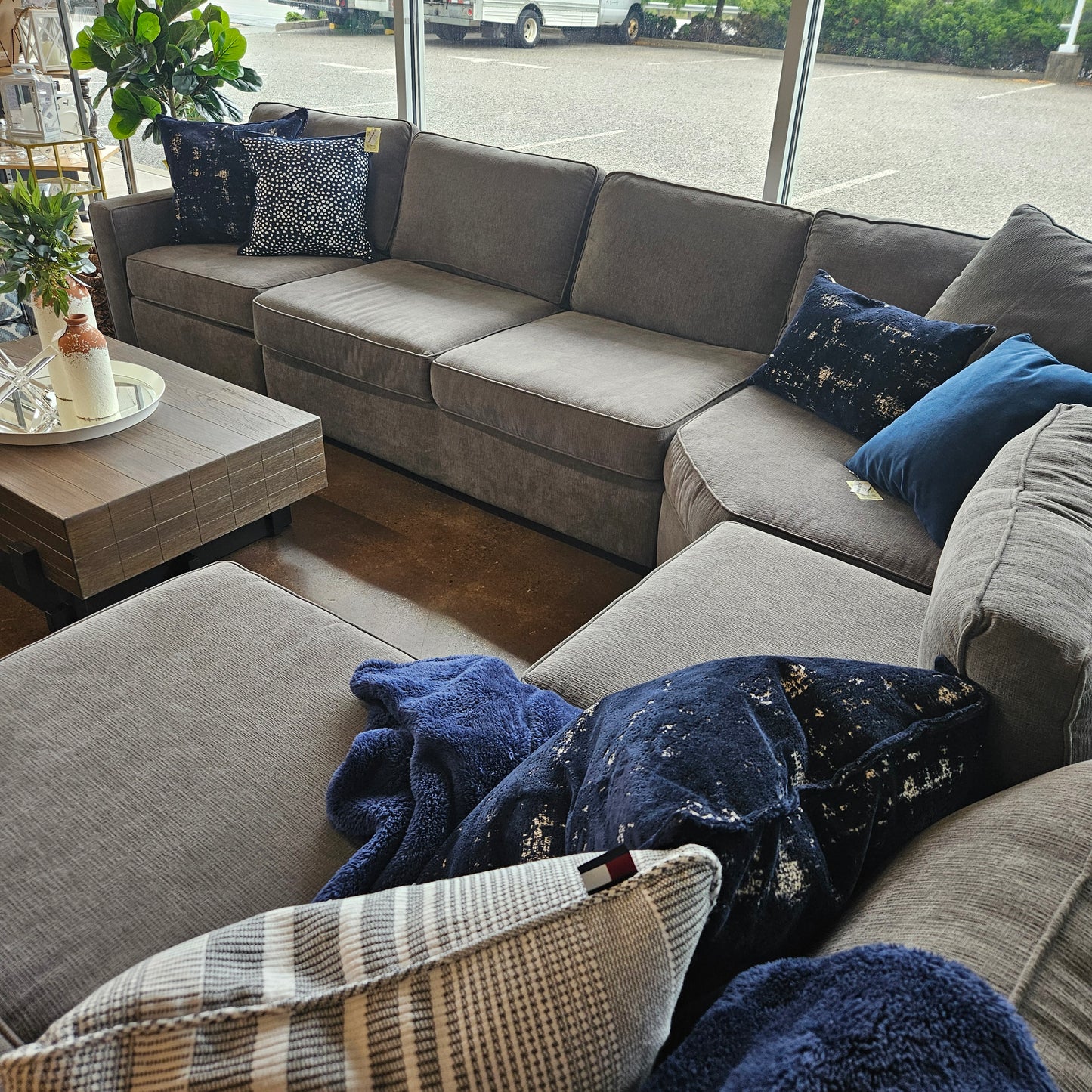 Gray sectional sofa with chaise