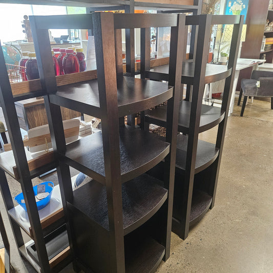 Espresso finish curved front shelving unit