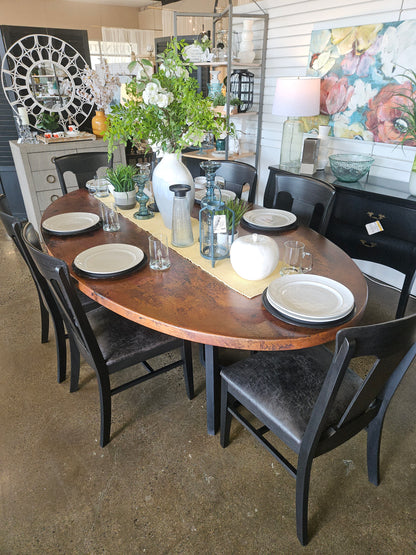 Hammered Copper Topped Table w/6 Black Chairs