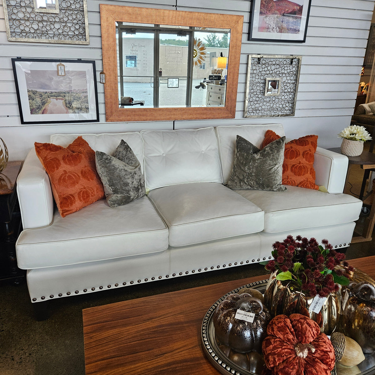 Arhaus white leather sofa