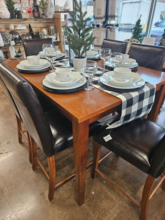 Square Hightop Dining Table with 6 Leather-Style Chairs