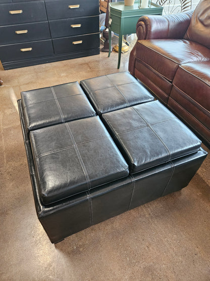 Black Leather Ottoman