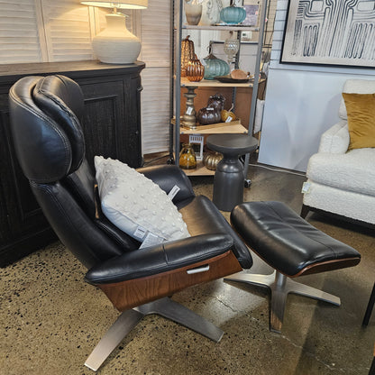Swivel Leather Recliner and Ottoman
