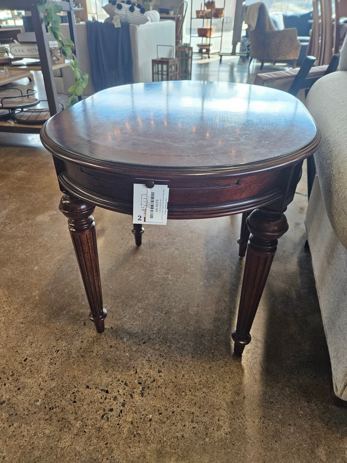 Oval dark wood end tables with pull out tray (Setof2)
