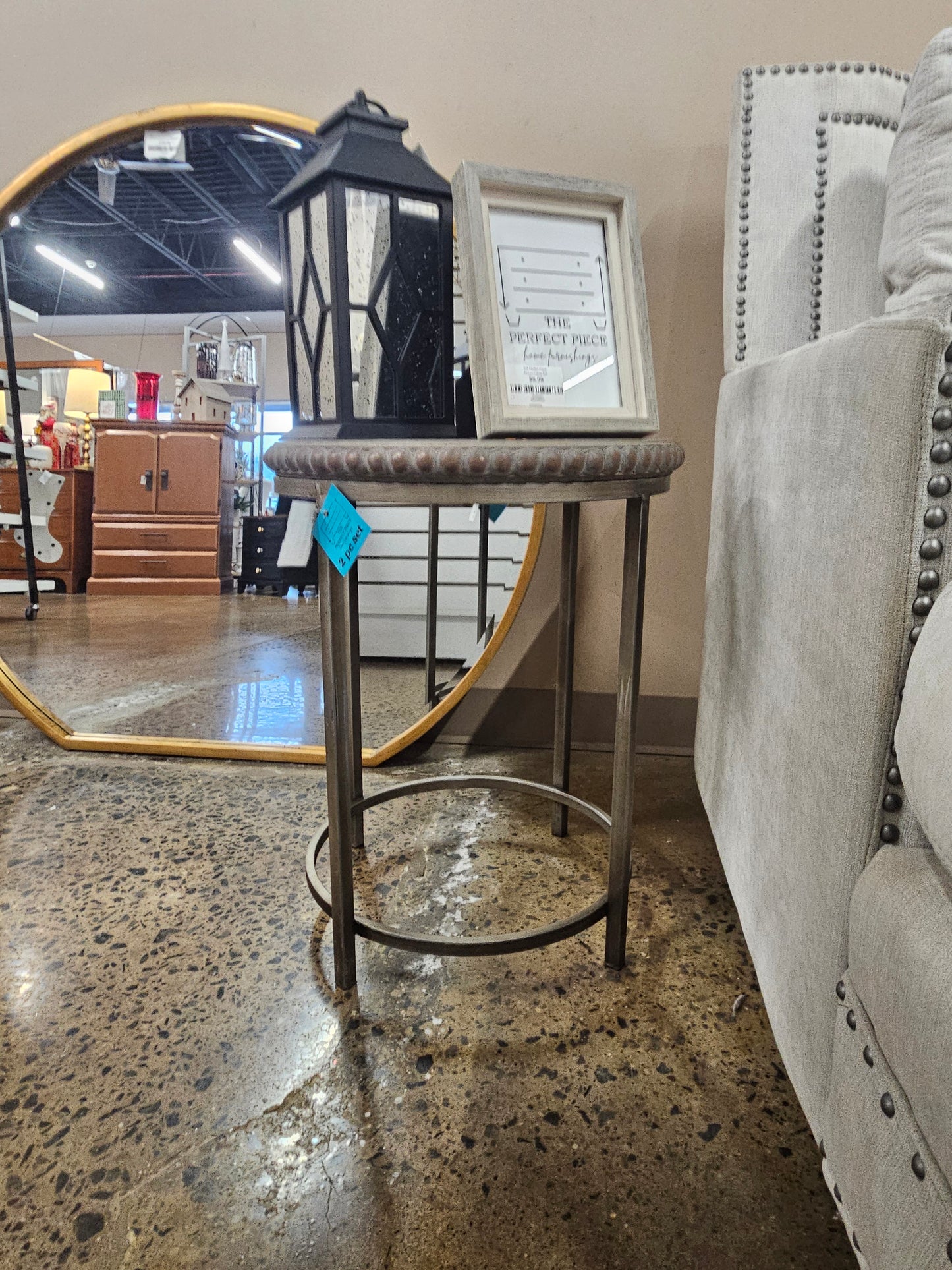 Distressed wood top end tables (set of 2)