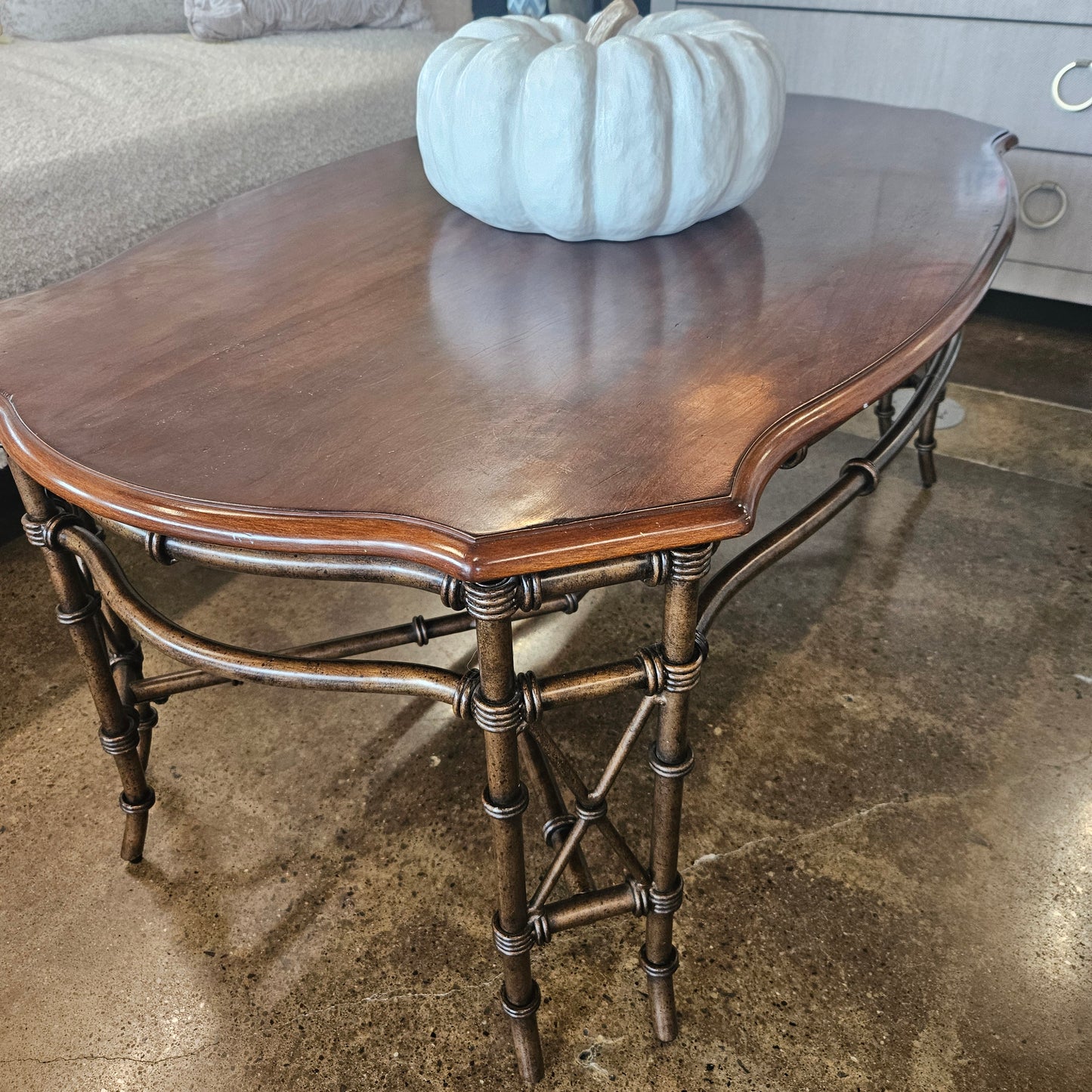 Wood topped bamboo style base coffee table