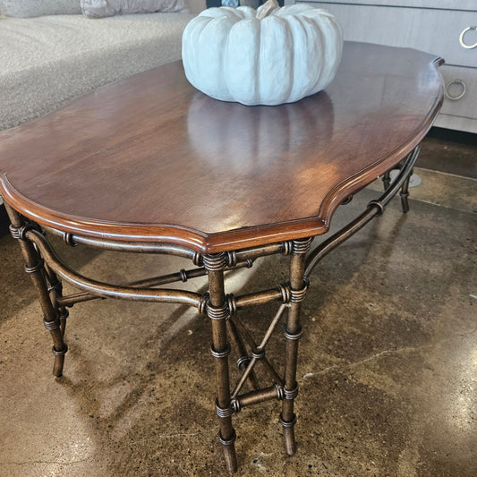 Wood topped bamboo style base coffee table