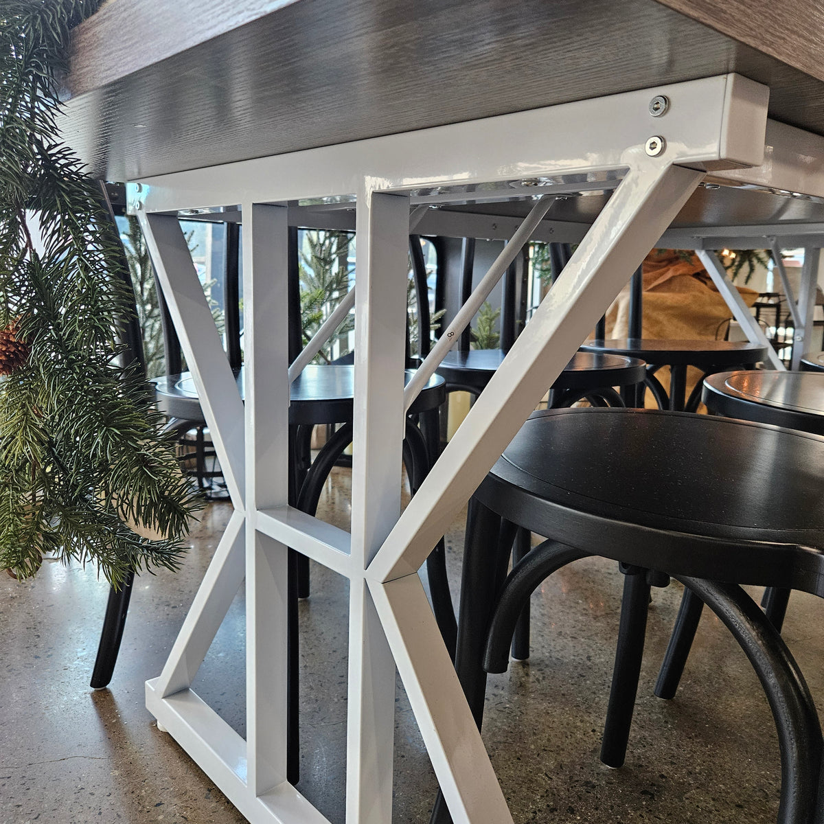 Farmhouse modern dining set with black chairs