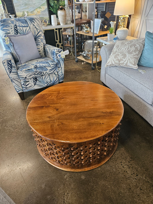 Round Lattice Wood Coffee Table