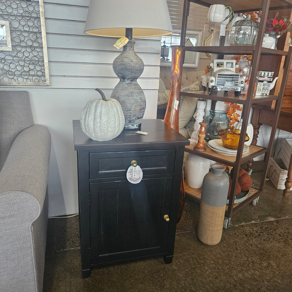 Refinished black end tables with drawer and storage