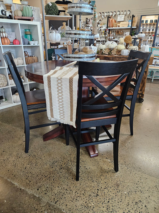 48" Round Pub table with 4 black chairs