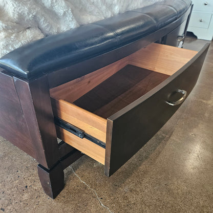 Queen bed with leather like top and 2 drawers