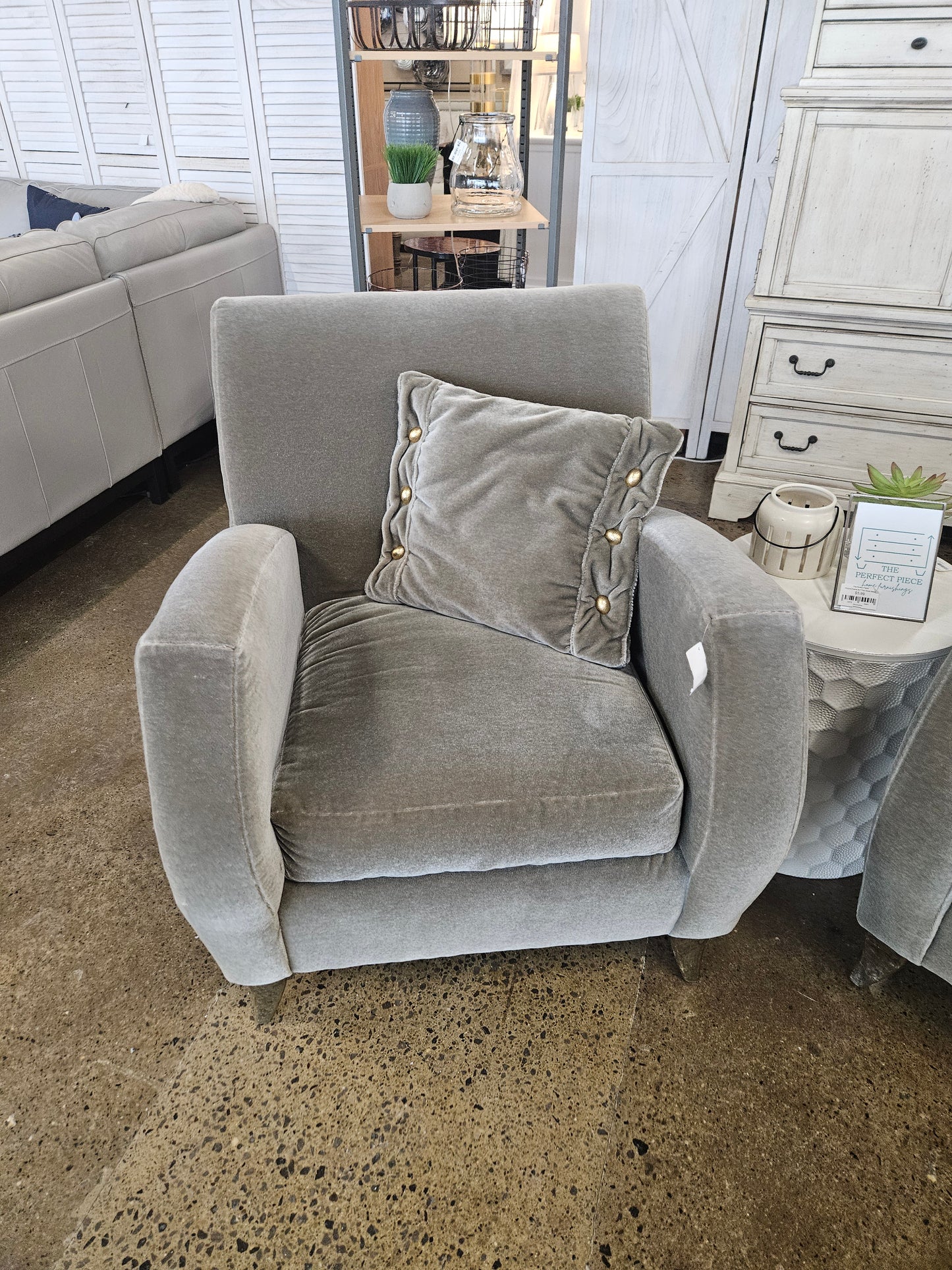 Gray/Green fuzzy mohair chair