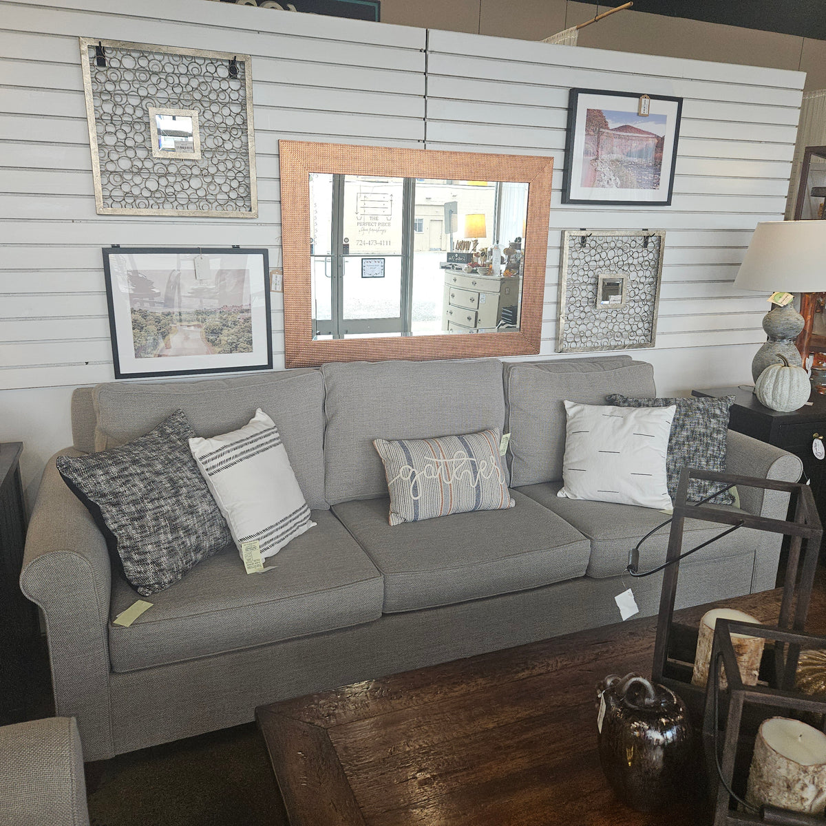 Pottery Barn Cameron Roll Arm Gray Sofa
