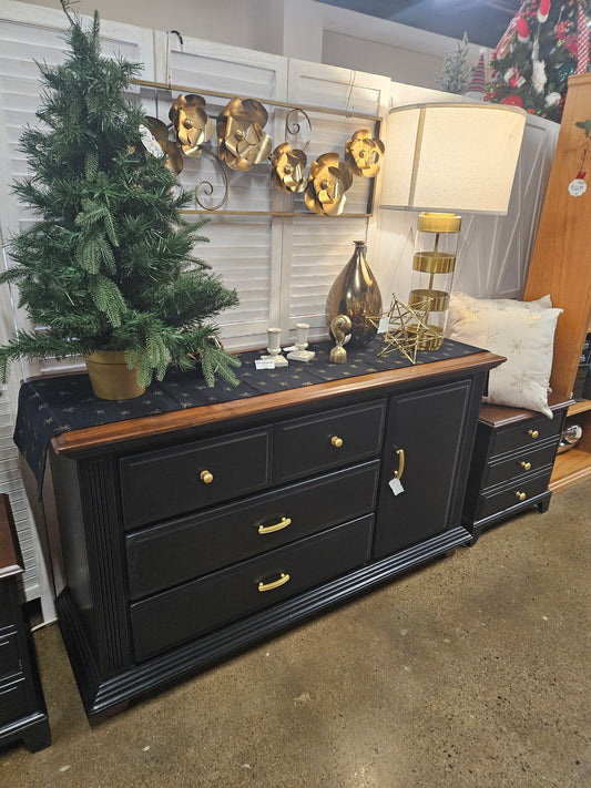Black dresser & 2 nightstands by Local Artist (3 pcs)